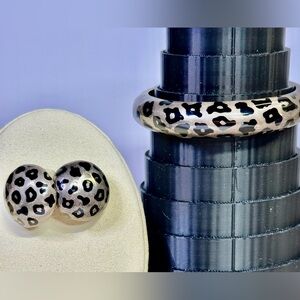 “Fronai” 925 Silver Enamel Leopard Bracelet 6.5” & Dome Earrings Set Lot#315